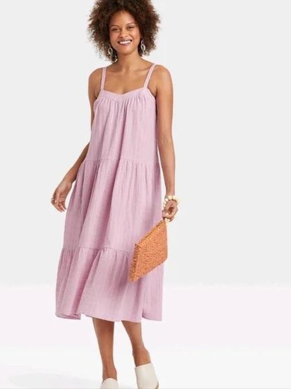 Knox Rose Small Lavender Gauze Tiered Midi Dress Cottagecore Boho Sundress
